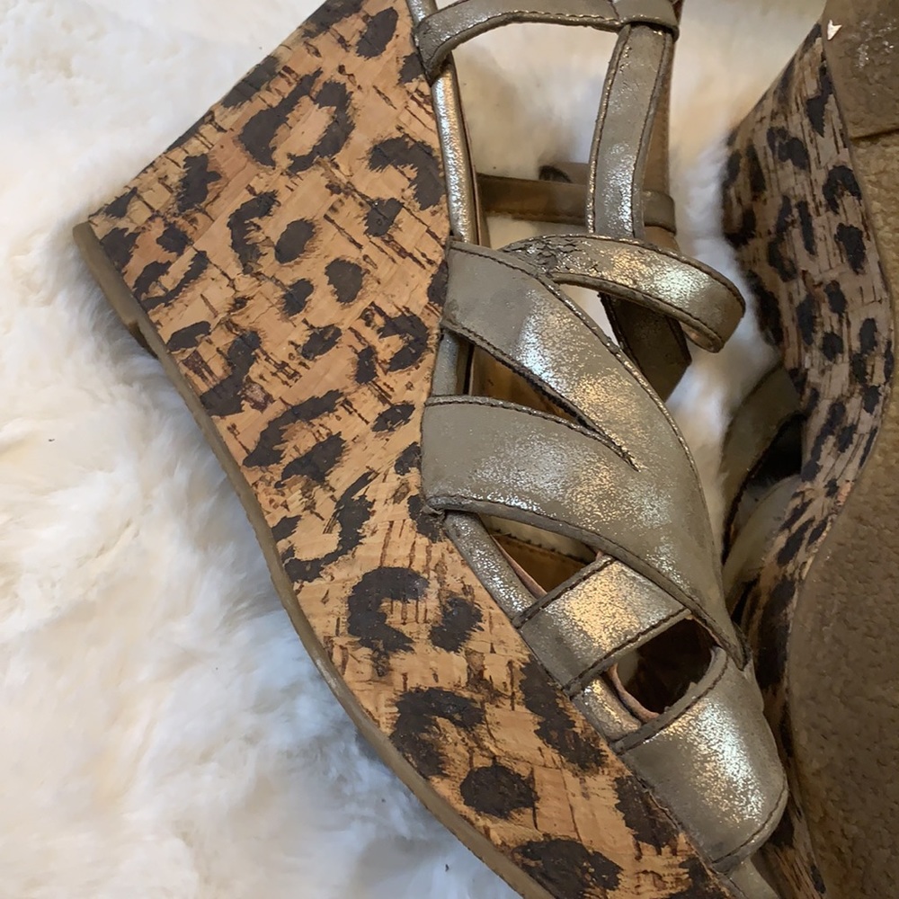 Silver Open Toe Platform W Leopard Print Wedge 9 - image 3